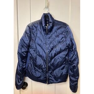 POST CARD Womens Navy Quilted Puffer down Jacket Full Zip Stand Collar